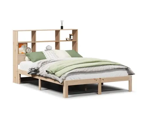 Gulta Ar Grāmatu Plauktu, Bez Matrača, 140X190 Cm, Priedes Koks Vidaxl