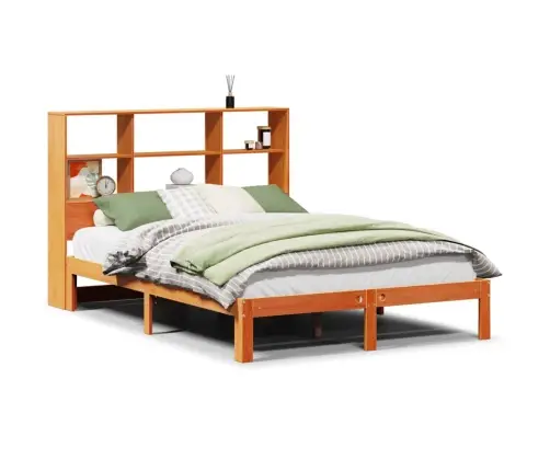 Gulta Ar Grāmatu Plauktu, Bez Matrača, 135X190 Cm, Priedes Koks Vidaxl