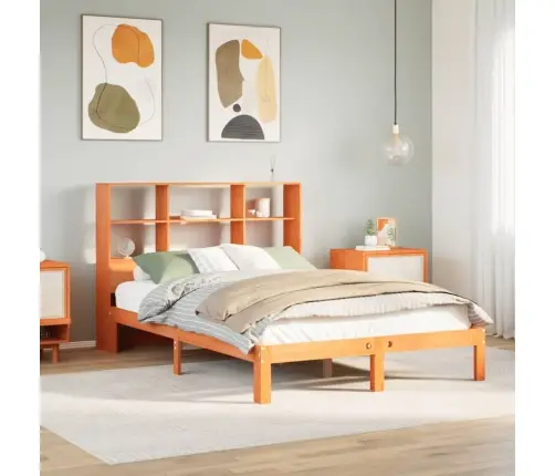 Gulta Ar Grāmatu Plauktu, Bez Matrača, 140X190 Cm, Priedes Koks Vidaxl