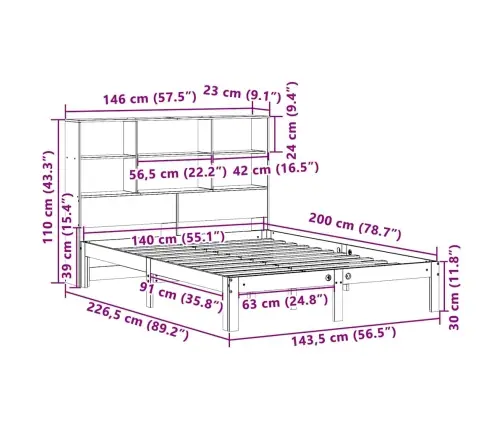 Gulta Ar Grāmatu Plauktu, Bez Matrača, 140X200 Cm, Priedes Koks Vidaxl