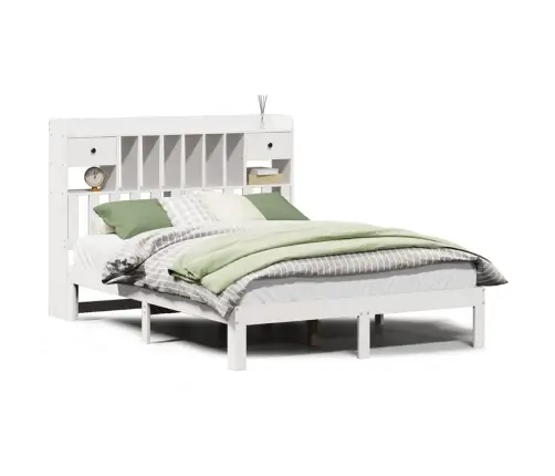 Lova Su Knygų Spinta Be Čiužinio, Balta, 135X190cm Pušis