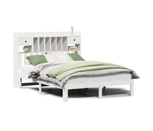 Lova Su Knygų Spinta Be Čiužinio, Balta, 140X200cm Pušis