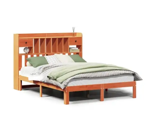 Gulta Ar Grāmatu Plauktu, Bez Matrača, 135X190 Cm, Priedes Koks Vidaxl