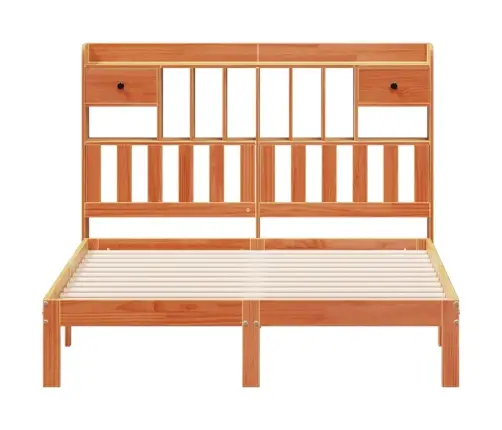 Gulta Ar Grāmatu Plauktu, Bez Matrača, 135X190 Cm, Priedes Koks Vidaxl