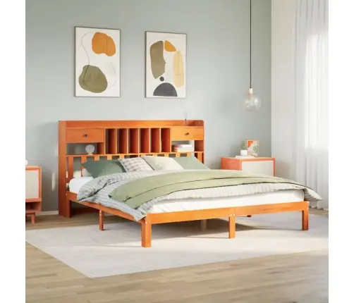 Gulta Ar Grāmatu Plauktu, Bez Matrača, 180X200 Cm, Priedes Koks Vidaxl