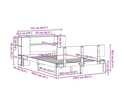 Lova Su Knygų Spinta Be Čiužinio, Balta, 135X190cm Pušis Lova Su Knygų Spinta Be Čiužinio, Balta, 135X190cm Pušis