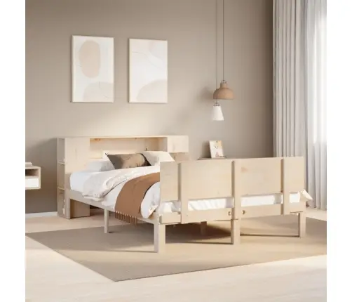 Gulta Ar Grāmatu Plauktu, Bez Matrača, 140X190 Cm, Priedes Koks Vidaxl