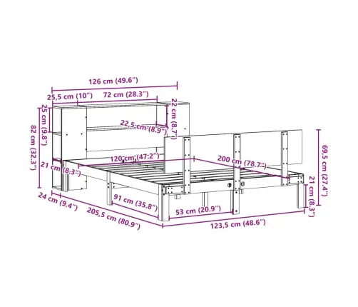 Riiuliga Voodiraam Ilma Madratsita, 120X200 cm Männipuit