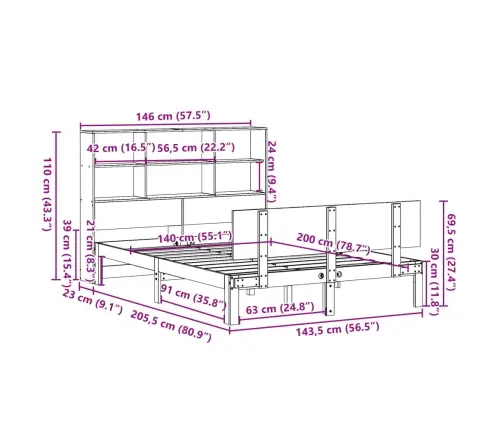 Riiuliga Voodiraam Ilma Madratsita, 140X200 cm Männipuit
