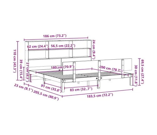 Riiuliga Voodiraam Ilma Madratsita, Valge, 180X200cm Männipuit