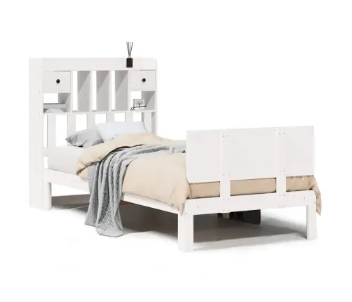 Riiuliga Voodiraam Ilma Madratsita, Valge, 75X190 cm Männipuit