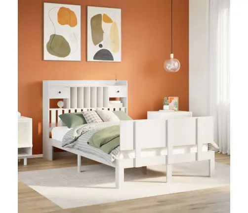 Lova Su Knygų Spinta Be Čiužinio, Balta, 135X190cm Pušis