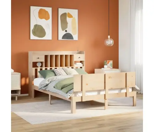 Gulta Ar Grāmatu Plauktu, Bez Matrača, 140X190 Cm, Priedes Koks Vidaxl