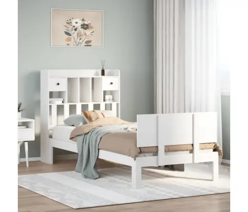 Riiuliga Voodiraam Ilma Madratsita, Valge, 90X200 cm Männipuit