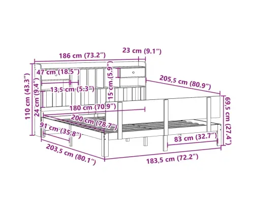 Riiuliga Voodiraam Ilma Madratsita, 180X200 cm Männipuit