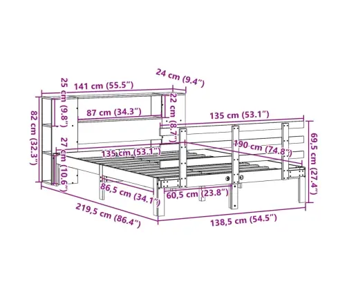 Riiuliga Voodiraam Ilma Madratsita, 135X190 cm Männipuit