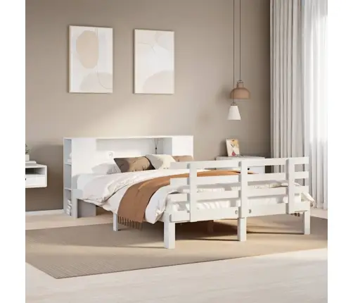 Gulta Ar Grāmatu Plauktu, Bez Matrača, 135X190 Cm, Priedes Koks Vidaxl