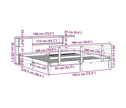 Gulta Ar Grāmatu Plauktu, Bez Matrača, 180X200 Cm, Priedes Koks Vidaxl