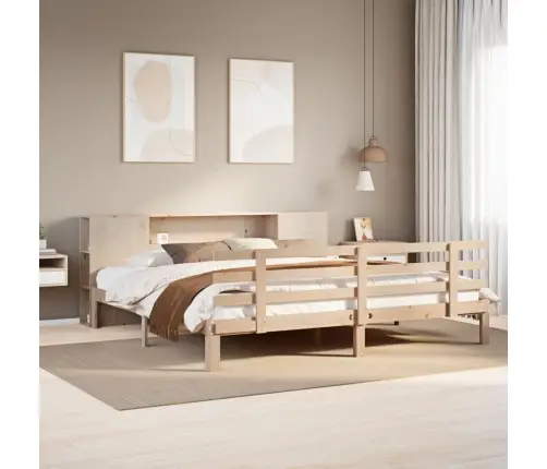 Gulta Ar Grāmatu Plauktu, Bez Matrača, 180X200 Cm, Priedes Koks Vidaxl