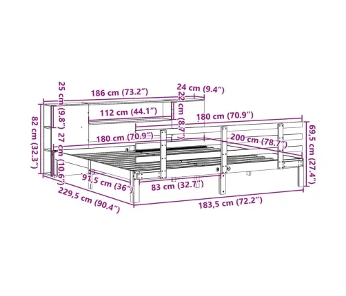 Lova Su Knygų Spinta Be Čiužinio, Balta, 180X200cm Pušis