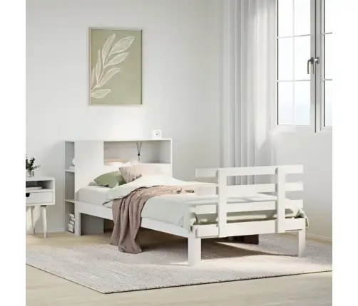 Riiuliga Voodiraam Ilma Madratsita, Valge, 100X200cm Männipuit