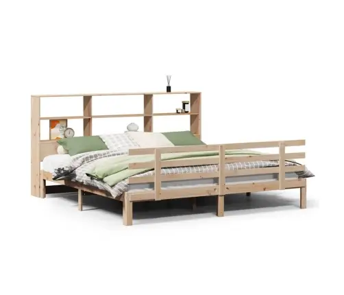 Gulta Ar Grāmatu Plauktu, Bez Matrača, 180X200 Cm, Priedes Koks Vidaxl