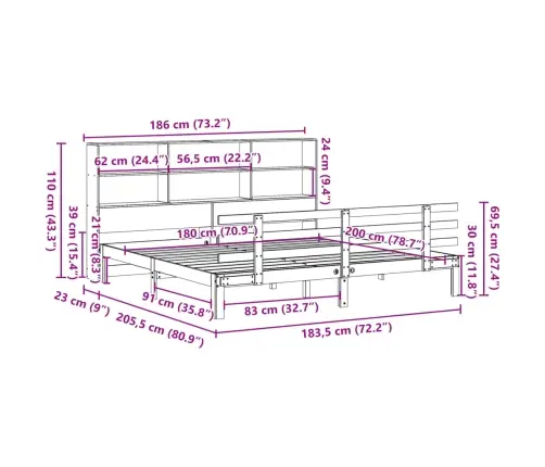 Riiuliga Voodiraam Ilma Madratsita, Valge, 180X200cm Männipuit