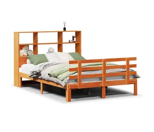 Gulta Ar Grāmatu Plauktu, Bez Matrača, 140X190 Cm, Priedes Koks Vidaxl