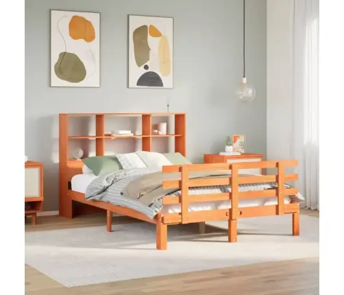 Gulta Ar Grāmatu Plauktu, Bez Matrača, 140X190 Cm, Priedes Koks Vidaxl