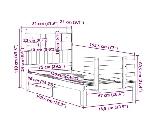 Riiuliga Voodiraam Ilma Madratsita, 75X190 cm Männipuit