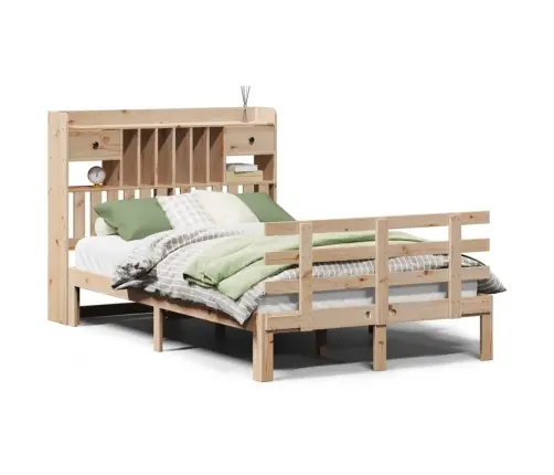 Gulta Ar Grāmatu Plauktu, Bez Matrača, 135X190 Cm, Priedes Koks Vidaxl