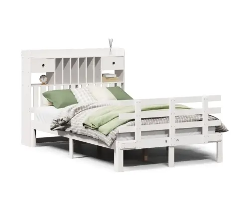 Gulta Ar Grāmatu Plauktu, Bez Matrača, 135X190 Cm, Priedes Koks Vidaxl