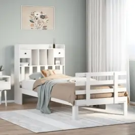 Riiuliga Voodiraam Ilma Madratsita, Valge, 90X200 cm Männipuit Riiuliga Voodiraam Ilma Madratsita, Valge, 90X200 cm Männipuit