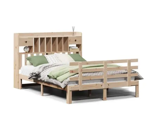 Gulta Ar Grāmatu Plauktu, Bez Matrača, 140X200 Cm, Priedes Koks Vidaxl