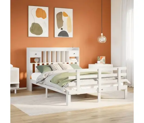 Riiuliga Voodiraam Ilma Madratsita, Valge, 150X200cm Männipuit