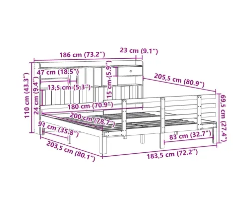 Gulta Ar Grāmatu Plauktu, Bez Matrača, 180X200 Cm, Priedes Koks Vidaxl