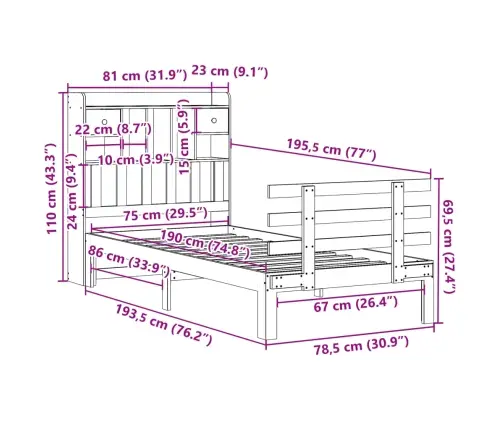 Lova Be Čiužinio/Su Knygų Lentyna, Ruda, 75X190cm Pušis