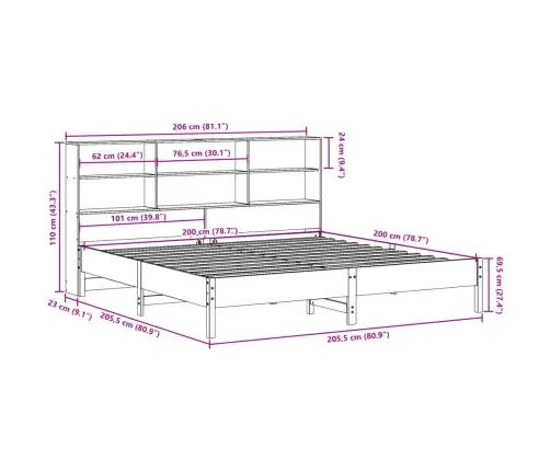 Lova Su Knygų Spinta Be Čiužinio, Ruda, 200X200cm Pušis