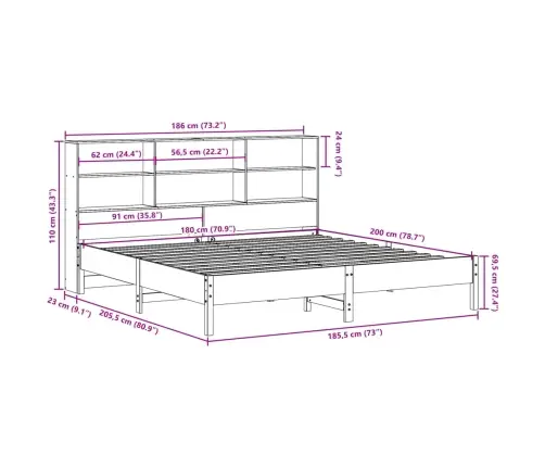 Lova Su Knygų Spinta Be Čiužinio, Ruda, 180X200cm Pušis