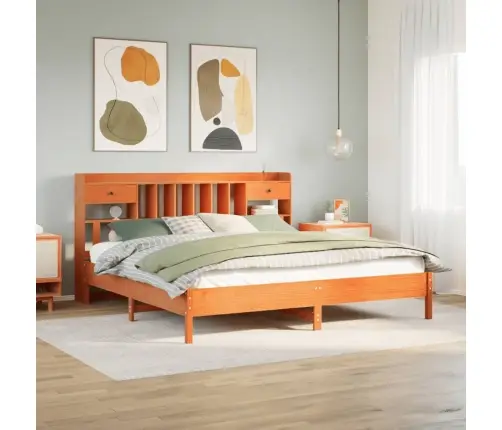 Gulta Ar Grāmatu Plauktu, Bez Matrača, 200X200 Cm, Priedes Koks Vidaxl