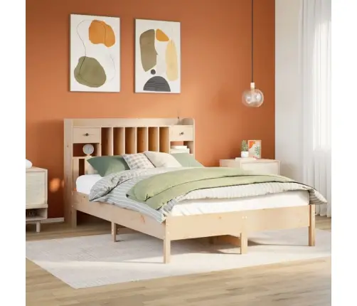 Gulta Ar Grāmatu Plauktu, Bez Matrača, 140X200 Cm, Priedes Koks Vidaxl