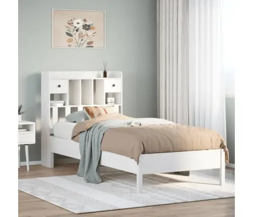 Riiuliga Voodiraam Ilma Madratsita, Valge, 75X190 cm Männipuit