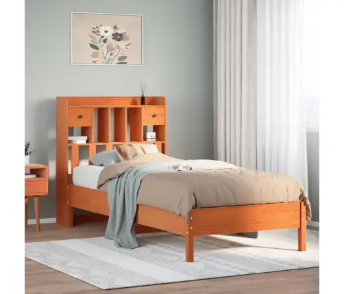 Gulta Ar Grāmatu Plauktu, Bez Matrača, 75X190 Cm, Priede Vidaxl