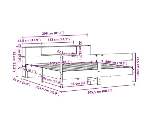 Gulta Ar Grāmatu Plauktu, Bez Matrača, 200X200 Cm, Priedes Koks Vidaxl