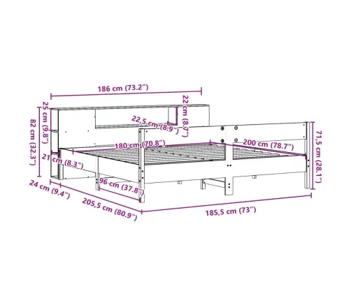 Riiuliga Voodiraam Ilma Madratsita, 180X200 cm Männipuit