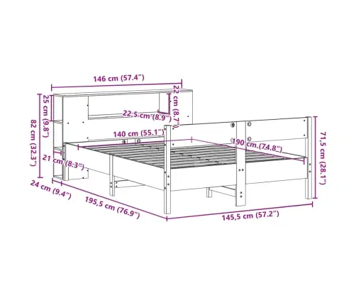 Riiuliga Voodiraam Ilma Madratsita, 140X190 cm Männipuit
