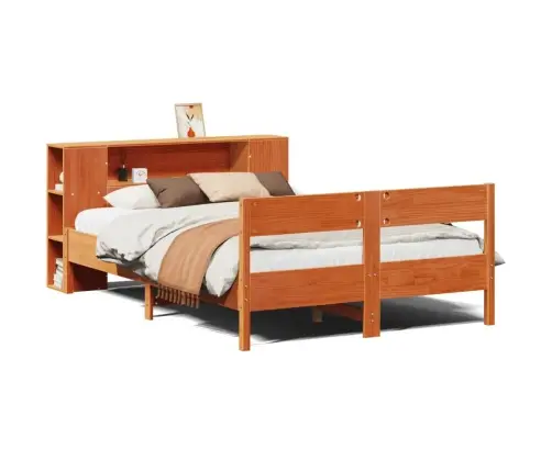 Gulta Ar Grāmatu Plauktu, Bez Matrača, 140X190 Cm, Priedes Koks Vidaxl