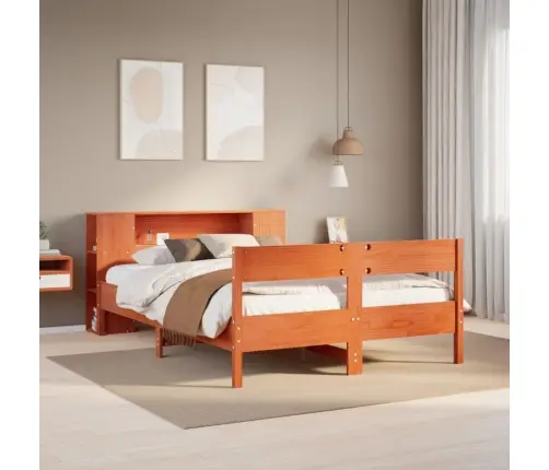 Gulta Ar Grāmatu Plauktu, Bez Matrača, 140X190 Cm, Priedes Koks Vidaxl