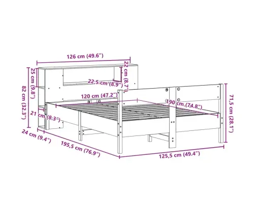 Gulta Ar Grāmatu Plauktu, Bez Matrača, 120X190 Cm, Priedes Koks Vidaxl