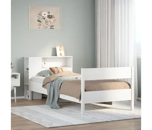 Riiuliga Voodiraam Ilma Madratsita, Valge, 75X190 cm Männipuit